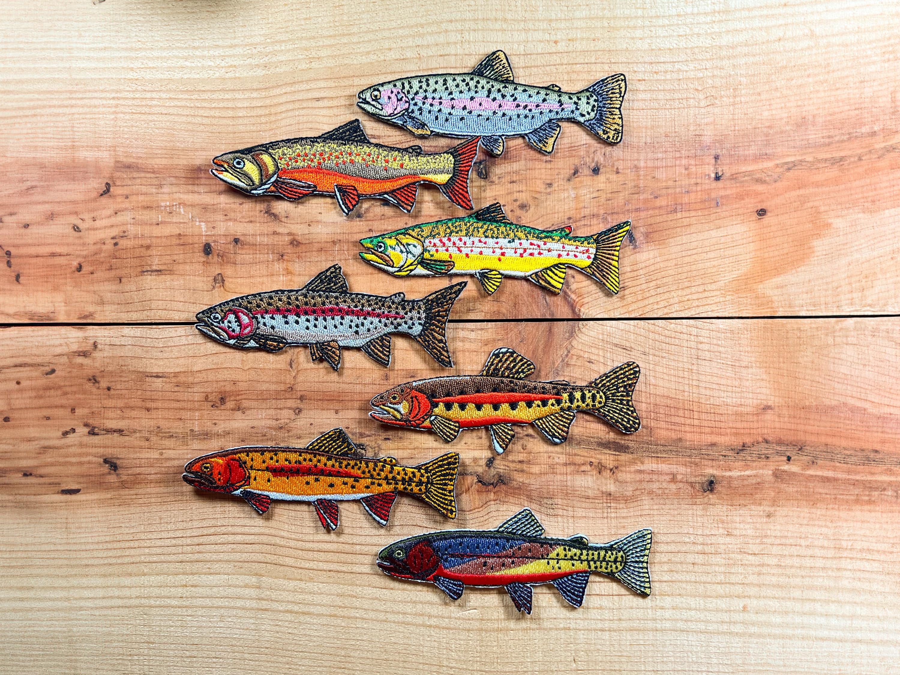 Trout Fish Patch Mega Pack | Brown, Rainbow x2, Brook, Golden, Yellowstone, Greenback | Quality Embroidered Iron On Patches
