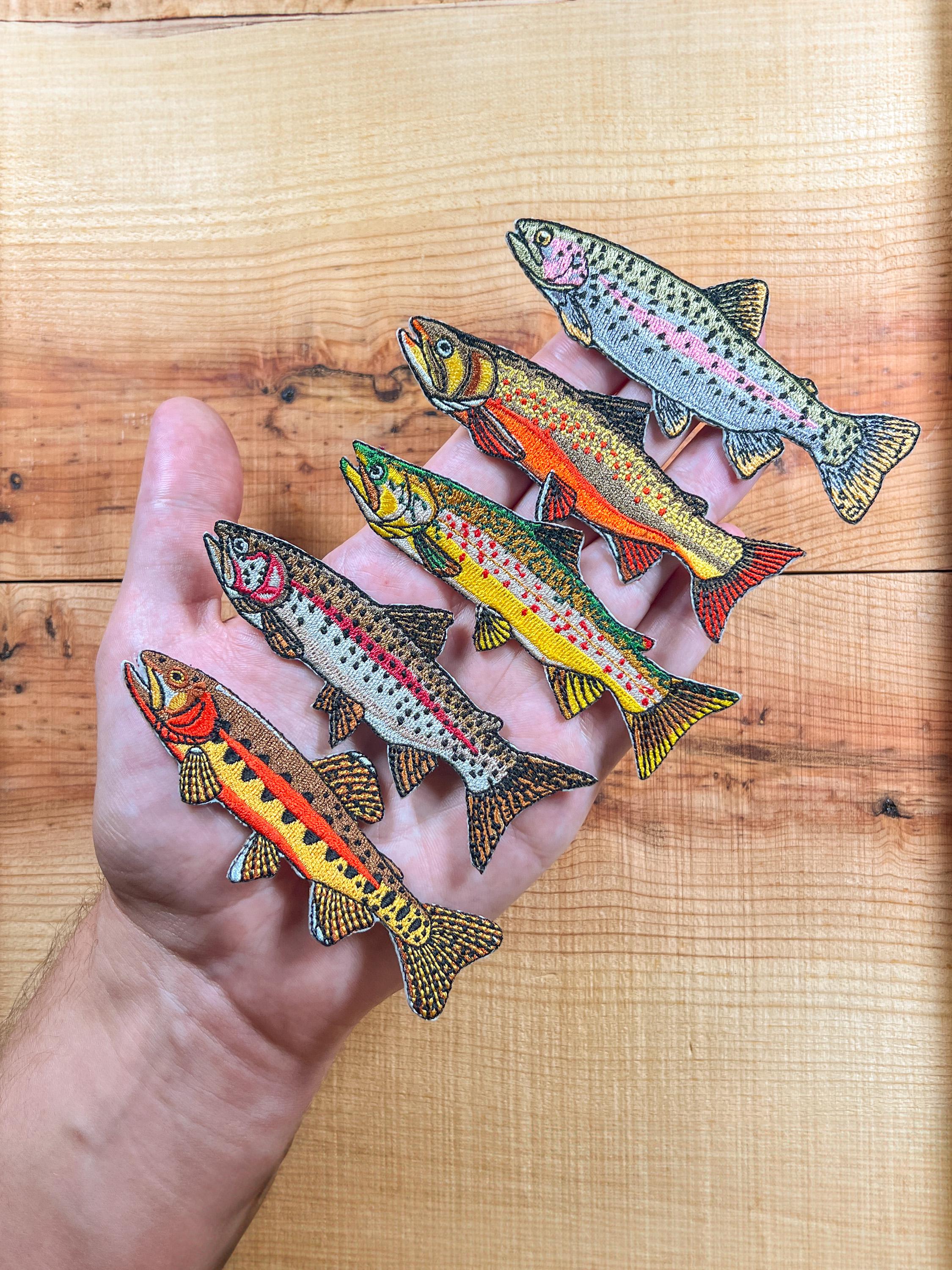 Trout Fish Patch Set of 5 | Brown, Rainbow x2, Brook, Golden | Quality Embroidered Iron On Patches