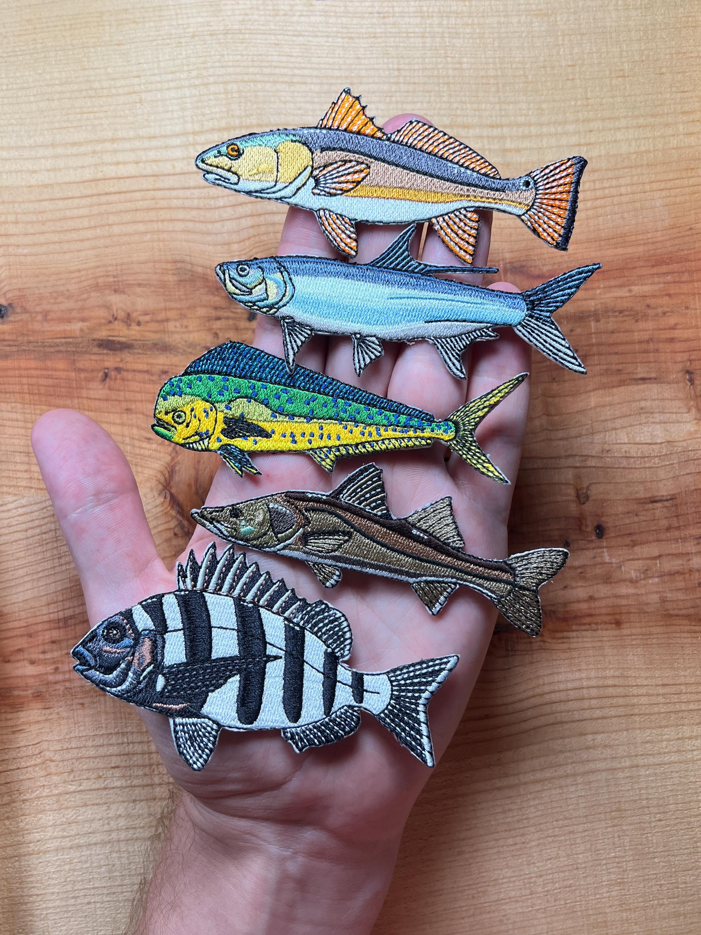 Saltwater Fish Patch Set of 5 | Redfish, Tarpon, Mahi, Snook, Sheepshead | High-Quality Embroidered Iron-On Patches