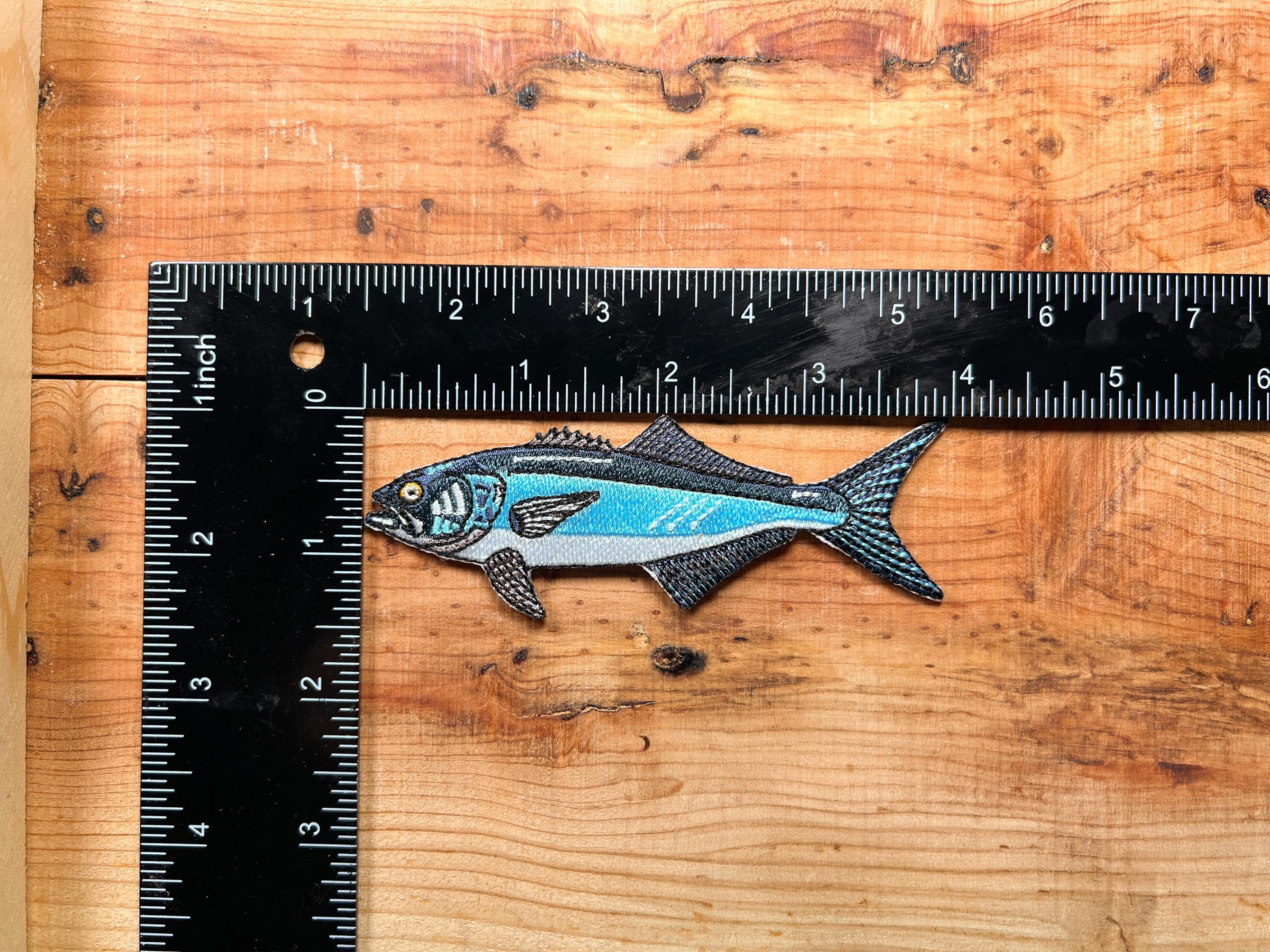 Bluefish Embroidered Patch | 4 Inch Iron On Fishing Patch for Jackets, Hats & Bags