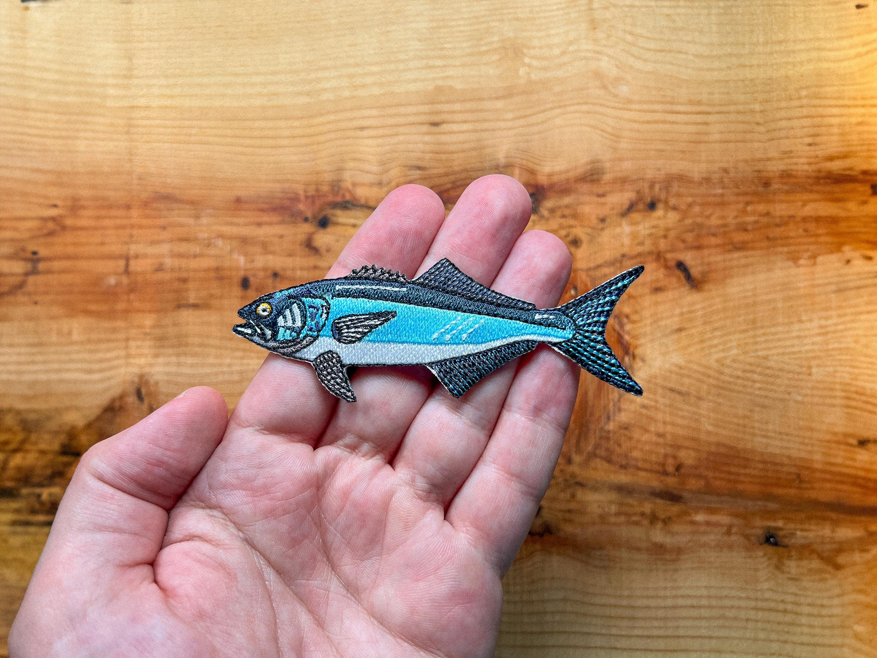 Bluefish Embroidered Patch | 4 Inch Iron On Fishing Patch for Jackets, Hats & Bags