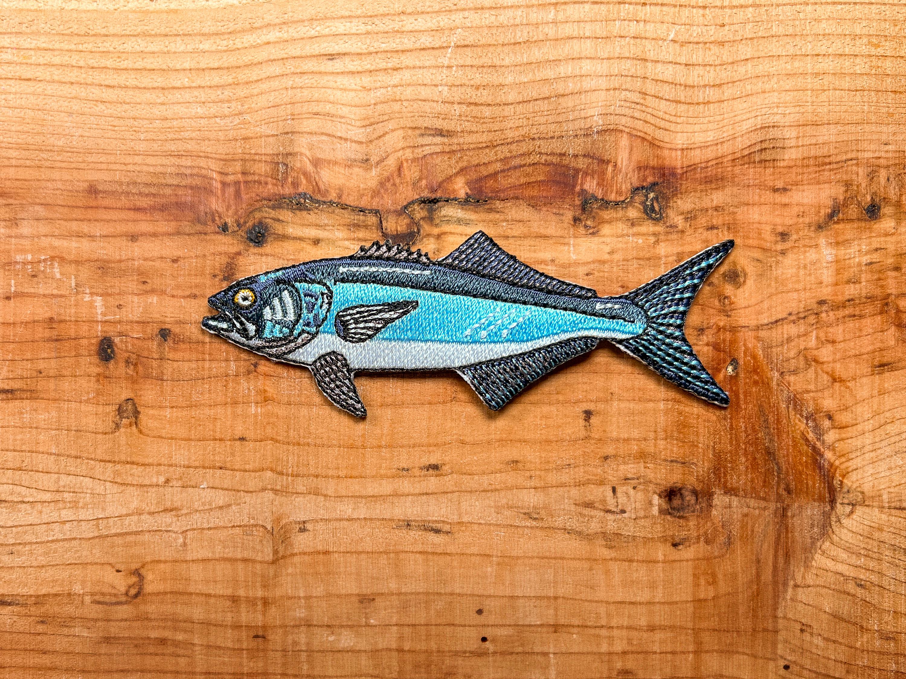 Bluefish Embroidered Patch | 4 Inch Iron On Fishing Patch for Jackets, Hats & Bags