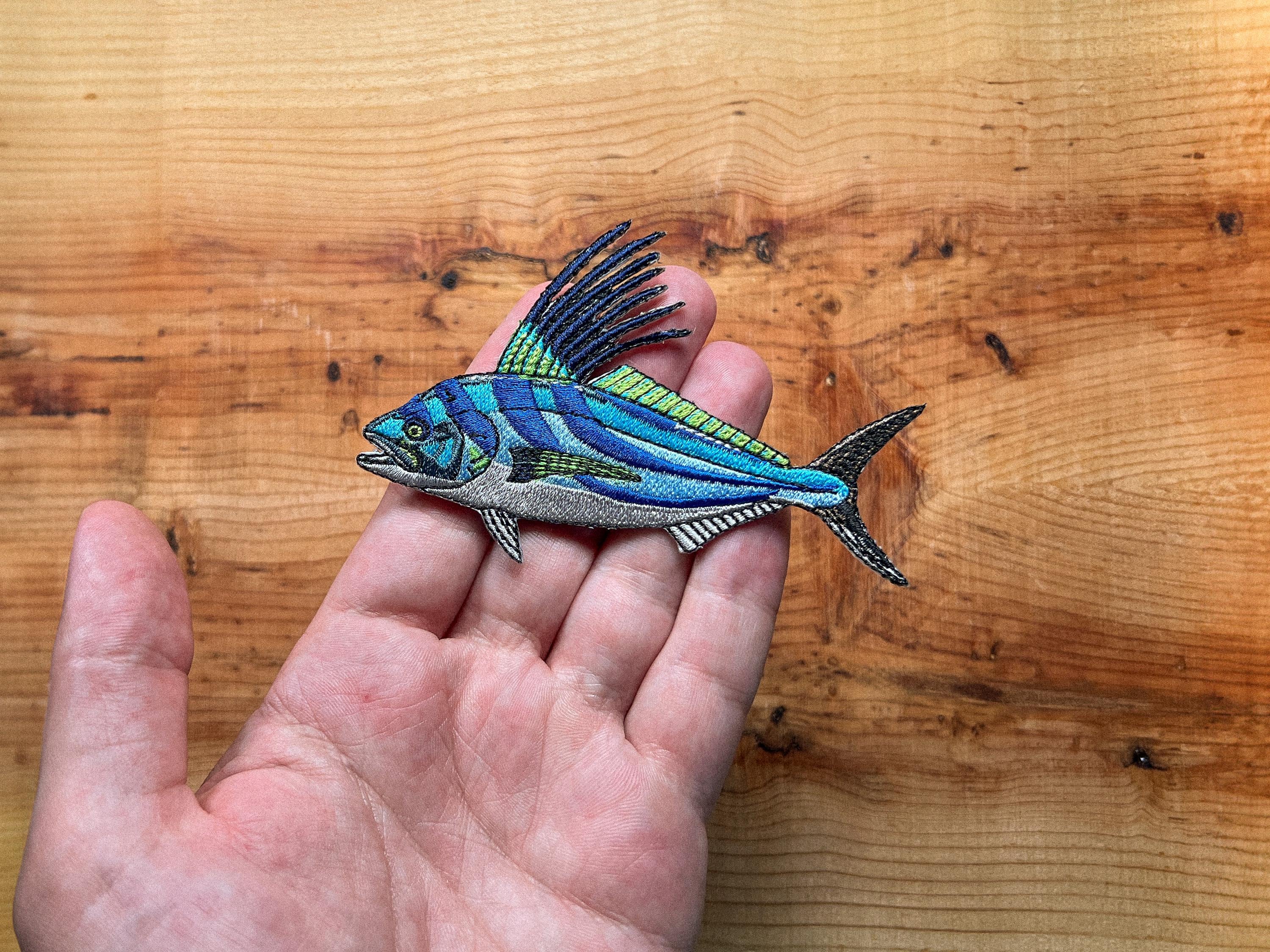 Roosterfish Embroidered Patch | 4 Inch Iron On Saltwater Fishing Patch for Jackets & Hats