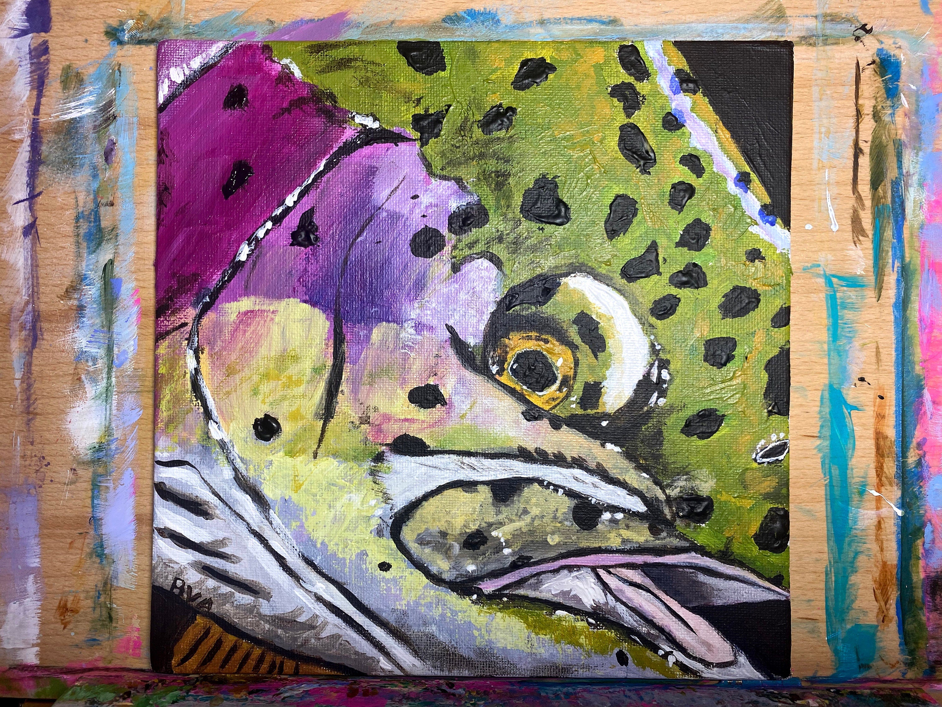 Colorful Rainbow Trout Acrylic Painting | Original Artwork on Canvas Board