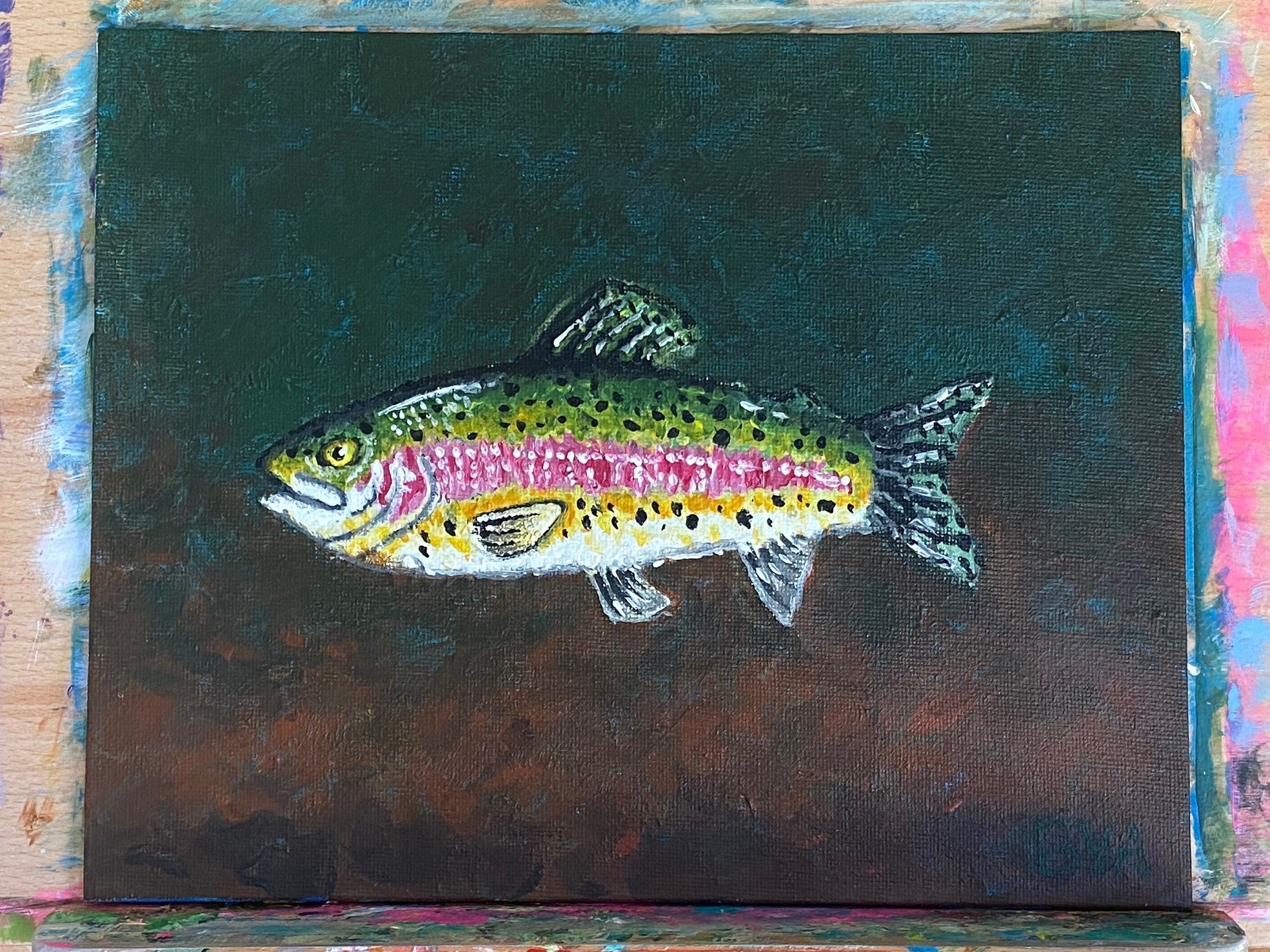 Rainbow Trout Acrylic Painting on Canvas Board